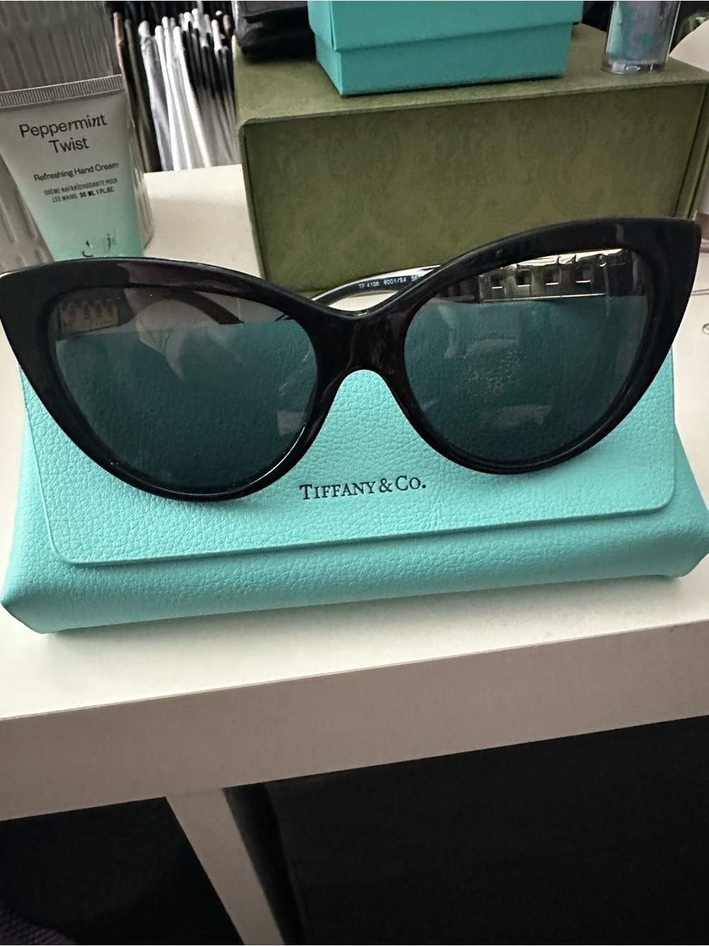 Tiffany & Co. Black Cat-Eye Sunglasses with Blue-Tinted Lenses